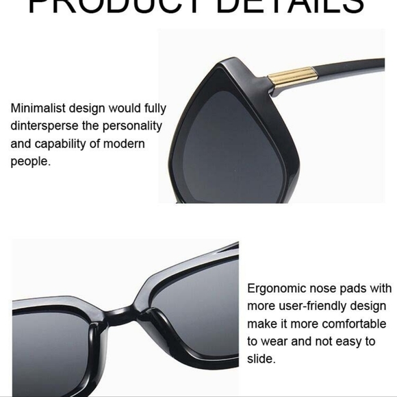 New Cat Eye black Big Frame Grey Lens Unisex Sunglasses - Picture 5 of 6